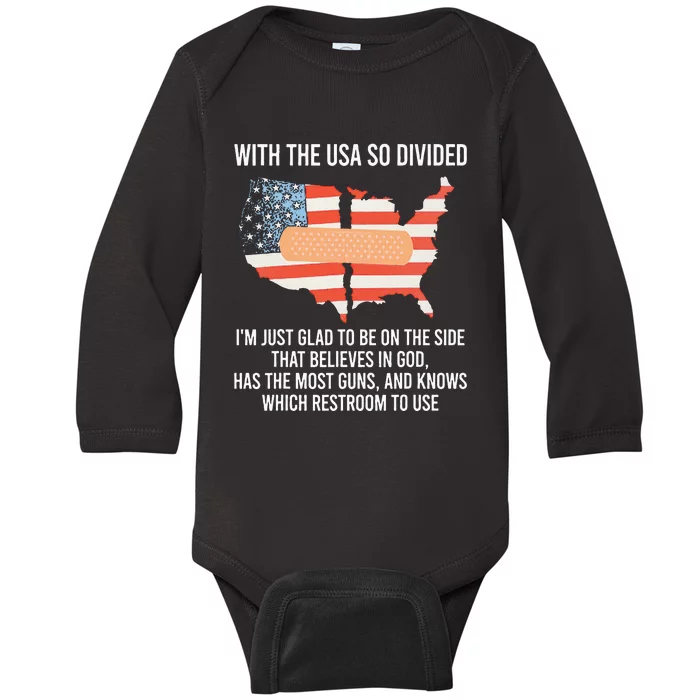 With The Usa So Divided America Flag Baby Long Sleeve Bodysuit