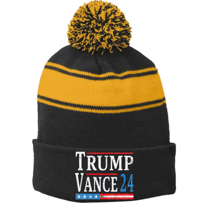 Women Trump Vance 2024 President Trump Supporter Reelection Gift Stripe Pom Pom Beanie