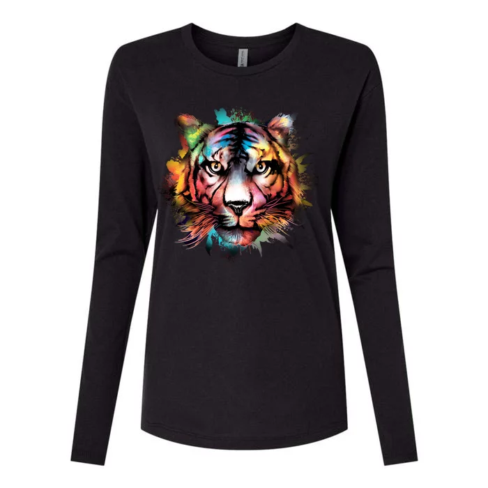 Watercolor Tiger Womens Cotton Relaxed Long Sleeve T-Shirt