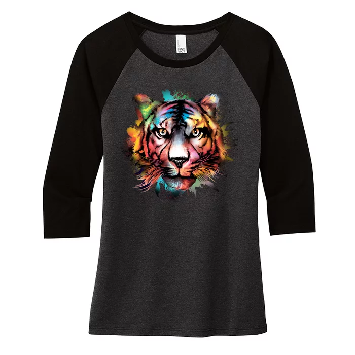 Watercolor Tiger Women's Tri-Blend 3/4-Sleeve Raglan Shirt