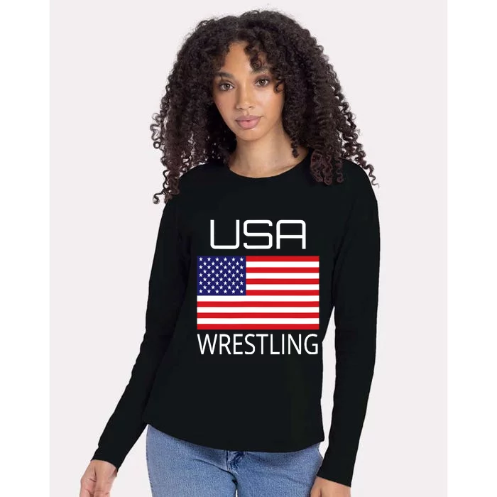 Wrestling Team Wrestle Usa American Flag Wrestler Coach Gift Womens Cotton Relaxed Long Sleeve T-Shirt