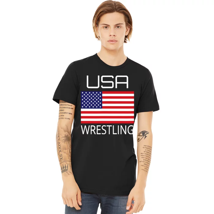 Wrestling Team Wrestle Usa American Flag Wrestler Coach Gift Premium T-Shirt