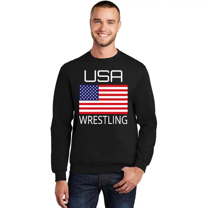 Wrestling Team Wrestle Usa American Flag Wrestler Coach Gift Tall Sweatshirt