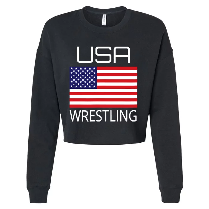 Wrestling Team Wrestle Usa American Flag Wrestler Coach Gift Cropped Pullover Crew