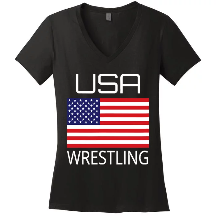 Wrestling Team Wrestle Usa American Flag Wrestler Coach Gift Women's V-Neck T-Shirt