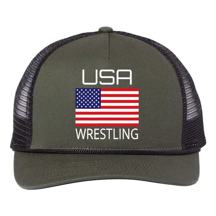 Wrestling Team Wrestle Usa American Flag Wrestler Coach Gift Retro Rope Trucker Hat Cap