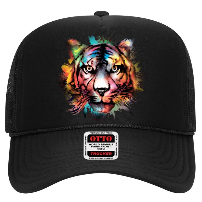 Watercolor Tiger High Crown Mesh Trucker Hat