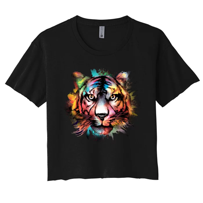 Watercolor Tiger Women's Crop Top Tee