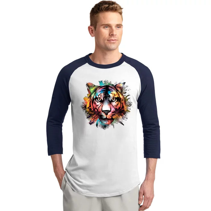 Watercolor Tiger Baseball Sleeve Shirt