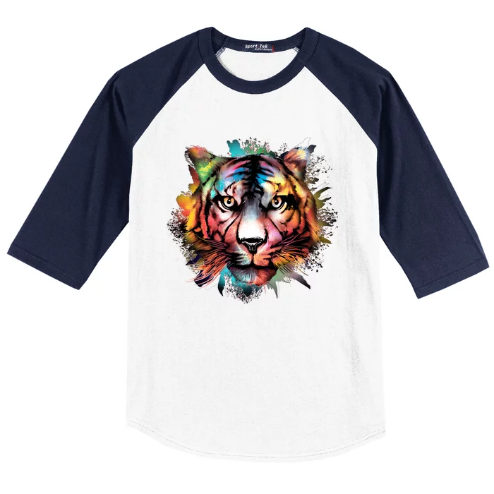 Watercolor Tiger Baseball Sleeve Shirt