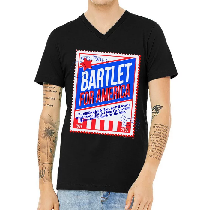 Wb100 The West Wing Bartlet For America Stamp Poster V-Neck T-Shirt