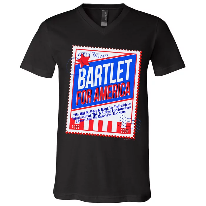 Wb100 The West Wing Bartlet For America Stamp Poster V-Neck T-Shirt