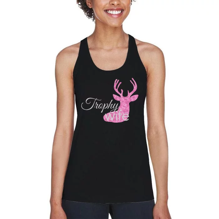 WOHUNTING TROPHY WIFE PINK CAMO DEER Women's Racerback Tank