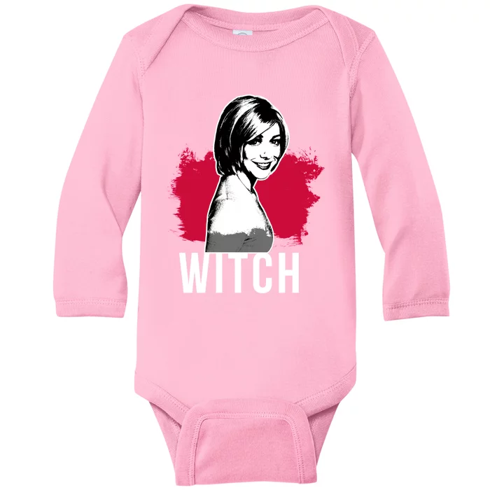 Willow The Witch Portrait Red With White Text (Btvs) Baby Long Sleeve Bodysuit