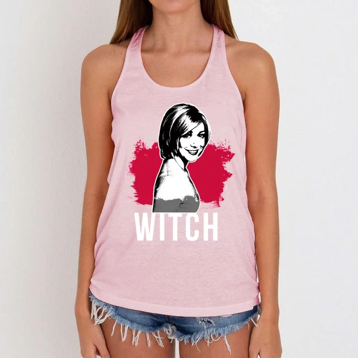 Willow The Witch Portrait Red With White Text (Btvs) Women's Knotted Racerback Tank