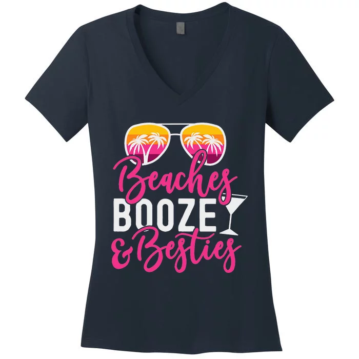 Womens Trip Weekend Friends Beaches Booze & Besties Women's V-Neck T-Shirt