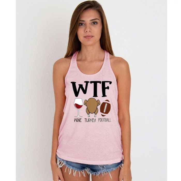 Wtf Thanksgiving Wine Turkey Football Season Cute Gift Women's Knotted Racerback Tank