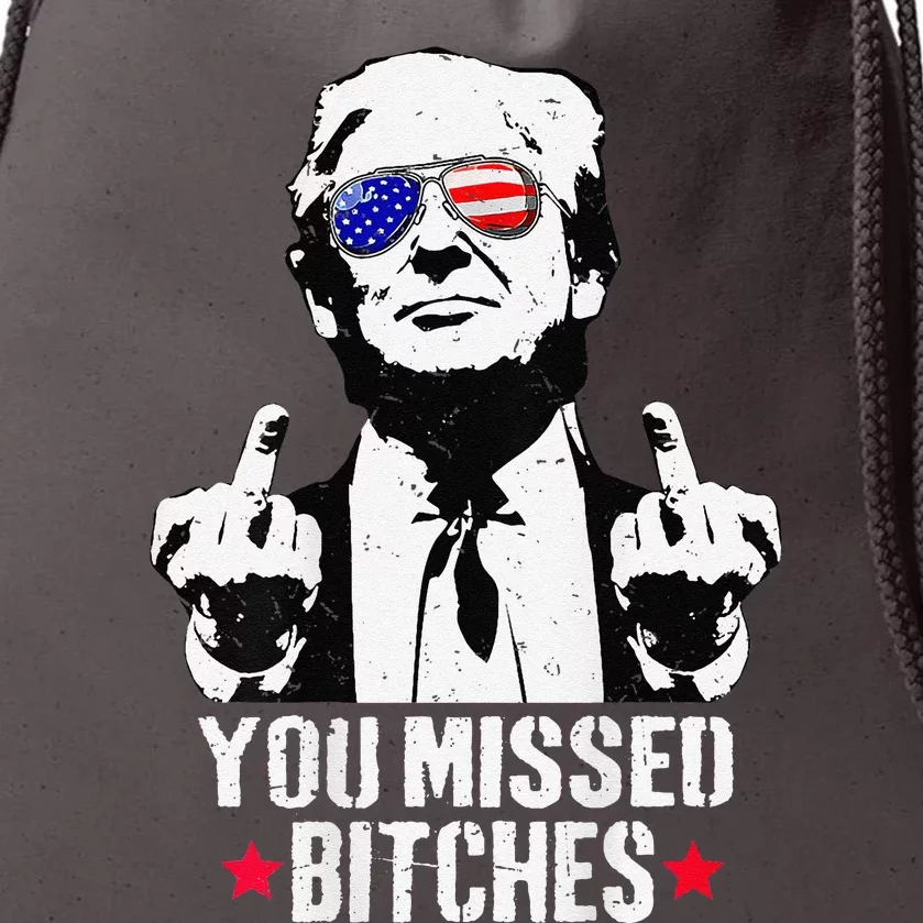 Western Trump You Missed Trump 2024 American Usa Flag 2 Side Drawstring Bag