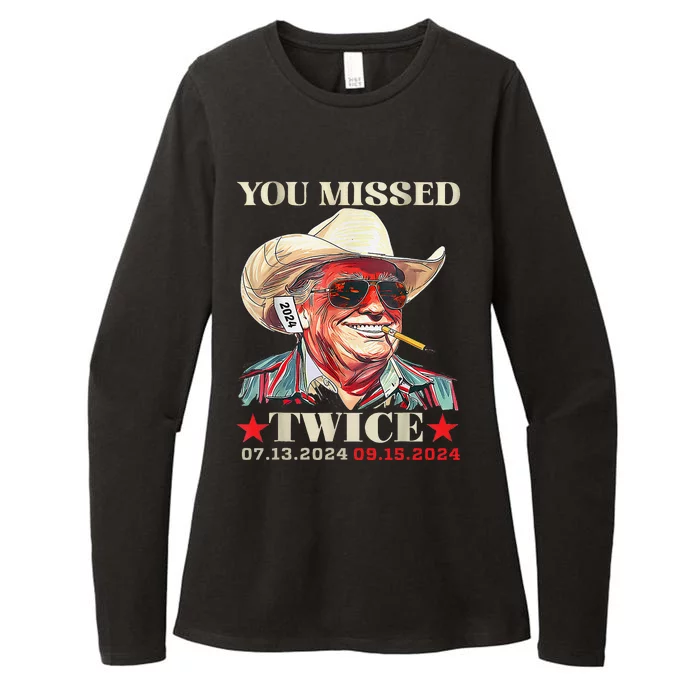 Western Trump You Missed Twice Funny Political Cowboy 2024 Womens CVC Long Sleeve Shirt