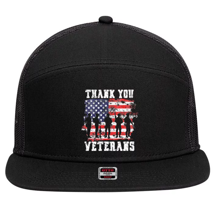 Womens Thank You Veterans For Veterans Day 7 Panel Mesh Trucker Snapback Hat