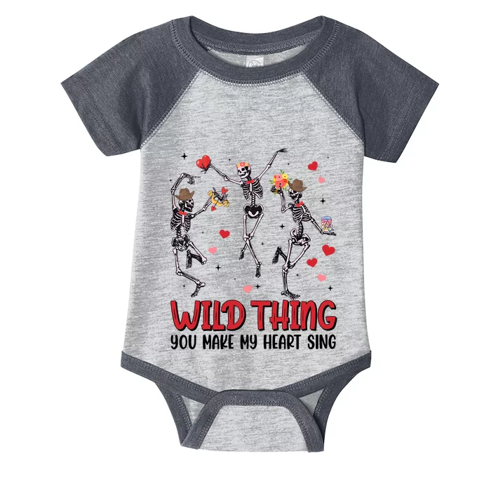 Wild Thing You Make My Heart Sing Dancing Skeleton Happy Valentine's Day Infant Baby Jersey Bodysuit