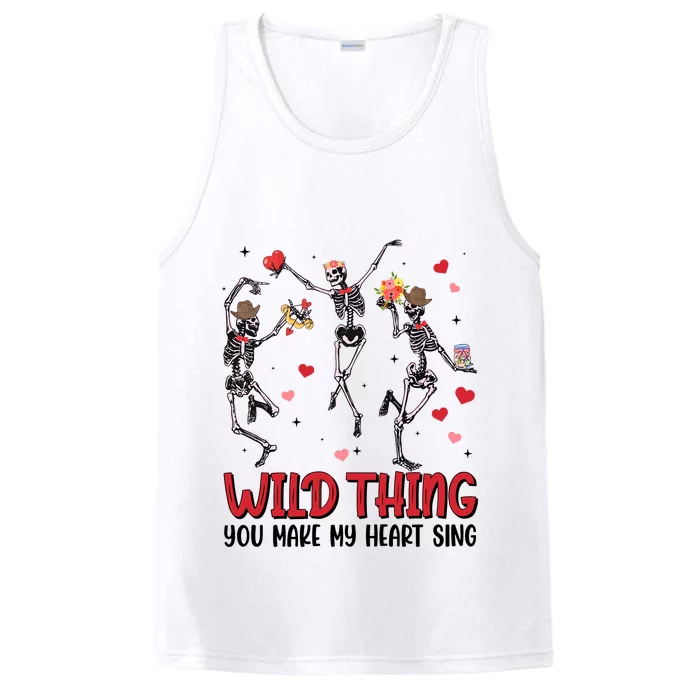 Wild Thing You Make My Heart Sing Dancing Skeleton Happy Valentine's Day Performance Tank