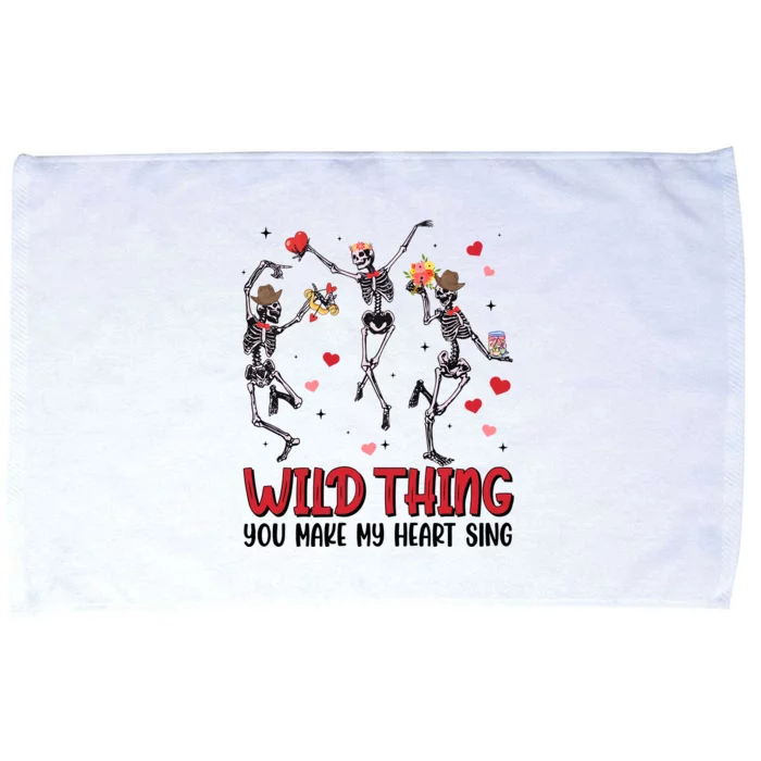 Wild Thing You Make My Heart Sing Dancing Skeleton Happy Valentine's Day Microfiber Hand Towel