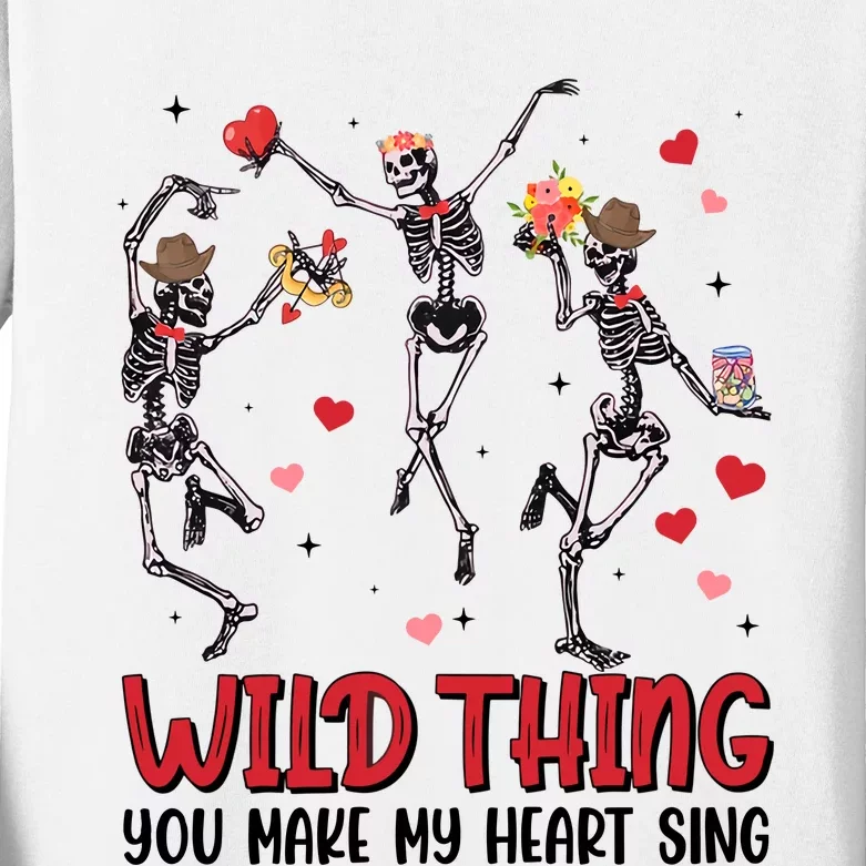 Wild Thing You Make My Heart Sing Dancing Skeleton Happy Valentine's Day Kids Long Sleeve Shirt