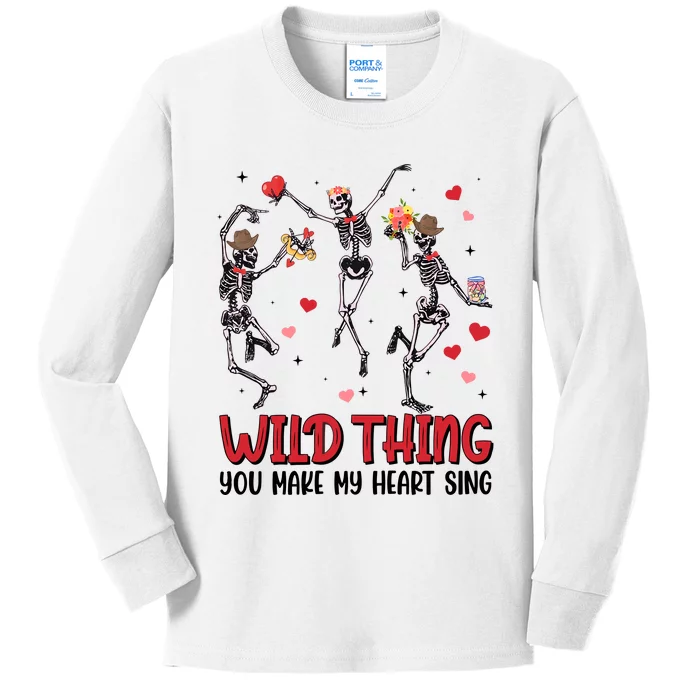 Wild Thing You Make My Heart Sing Dancing Skeleton Happy Valentine's Day Kids Long Sleeve Shirt