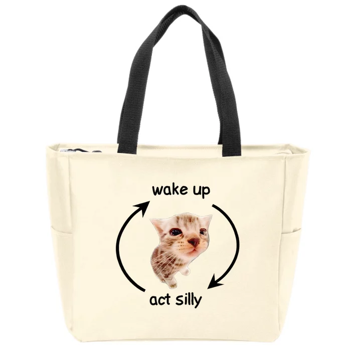 Wake Up Act Silly Cat Zip Tote Bag