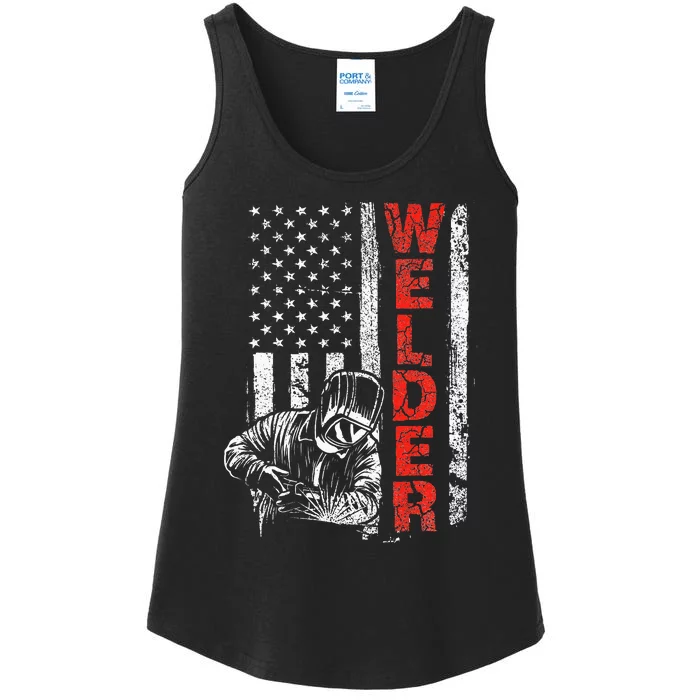 Welder USA American Welding Worker Metalworking Lover Ladies Essential Tank