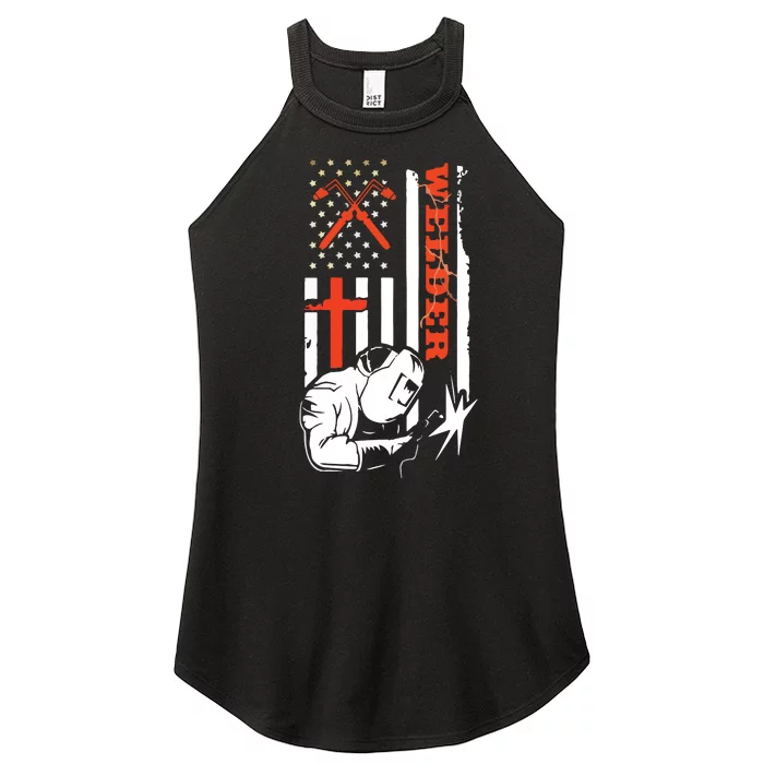 Welder USA American Welding Worker Metalworking Lover Women’s Perfect Tri Rocker Tank