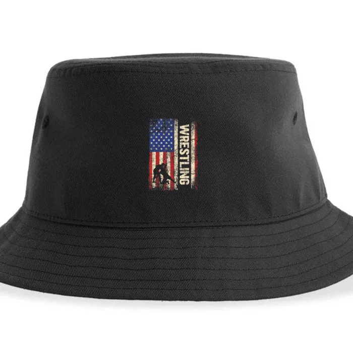 Wrestling Usa American Flag Wrestle 4th Of July Sustainable Bucket Hat