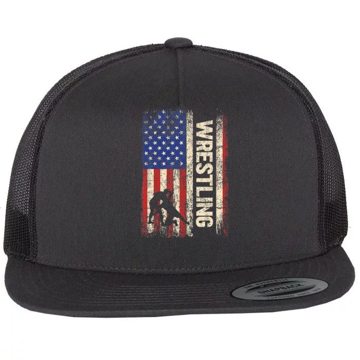 Wrestling Usa American Flag Wrestle 4th Of July Flat Bill Trucker Hat