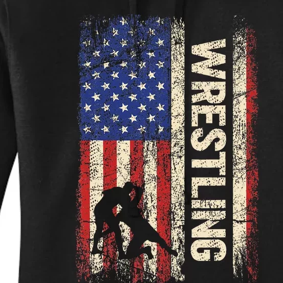 Wrestling Usa American Flag Wrestle 4th Of July Women's Pullover Hoodie