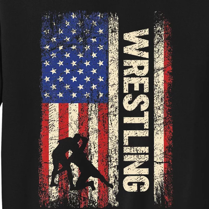 Wrestling Usa American Flag Wrestle 4th Of July Tall Sweatshirt