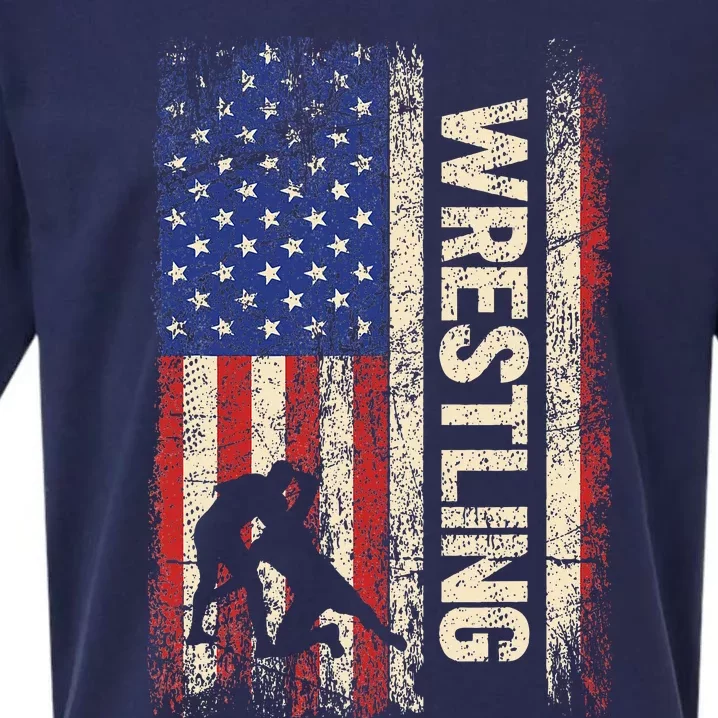 Wrestling Usa American Flag Wrestle 4th Of July Sueded Cloud Jersey T-Shirt