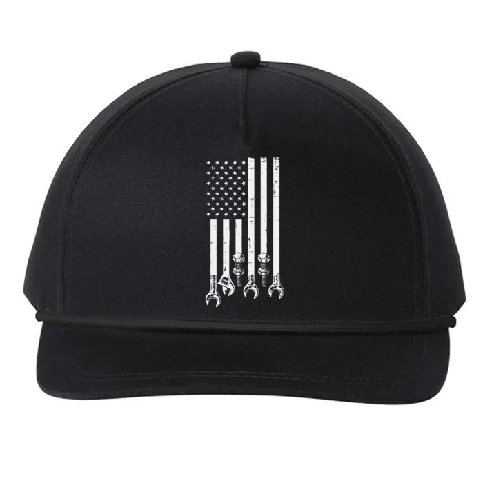 Wrench Usa American Flag Car Mechanic Garage Patriotic Snapback Five-Panel Rope Hat