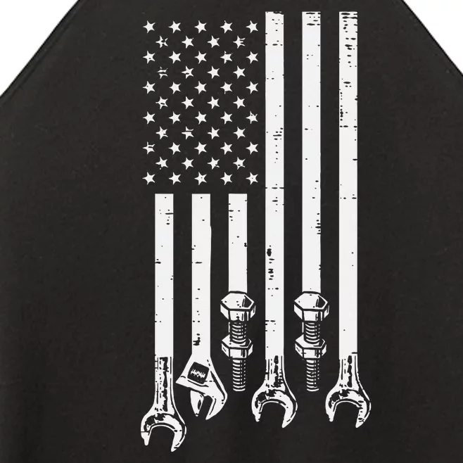 Wrench Usa American Flag Car Mechanic Garage Patriotic Women’s Perfect Tri Rocker Tank