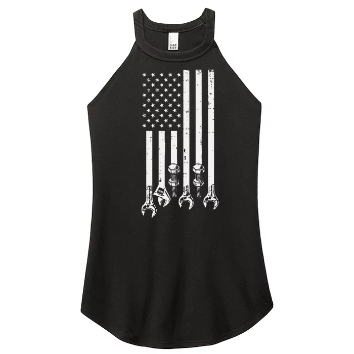 Wrench Usa American Flag Car Mechanic Garage Patriotic Women’s Perfect Tri Rocker Tank