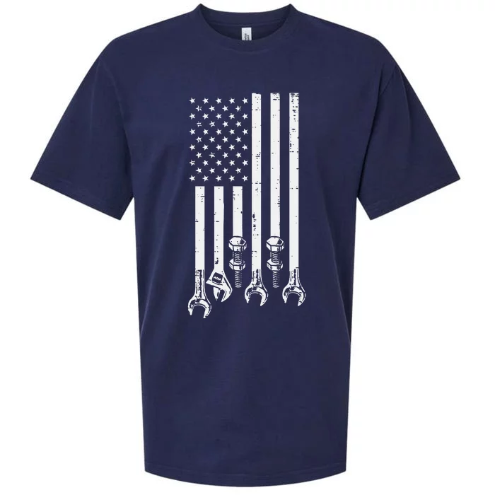 Wrench Usa American Flag Car Mechanic Garage Patriotic Sueded Cloud Jersey T-Shirt