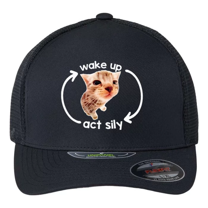 Wake Up Act Silly Kitten Cats Lover Cat Silly Funny Flexfit Unipanel Trucker Cap