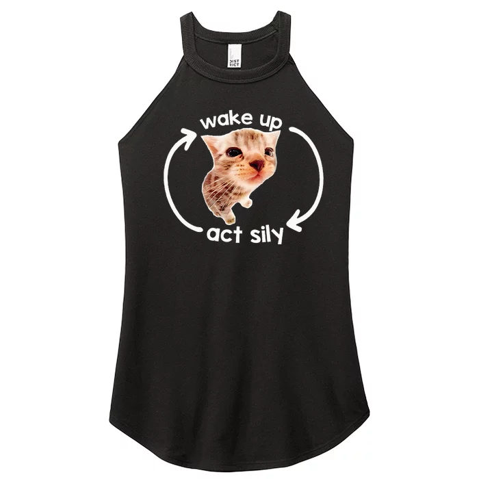 Wake Up Act Silly Kitten Cats Lover Cat Silly Funny Women’s Perfect Tri Rocker Tank