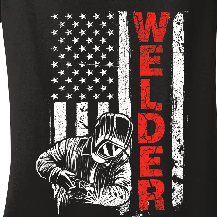 Welder USA American Welding Worker Metalworking Lover Women's V-Neck T-Shirt