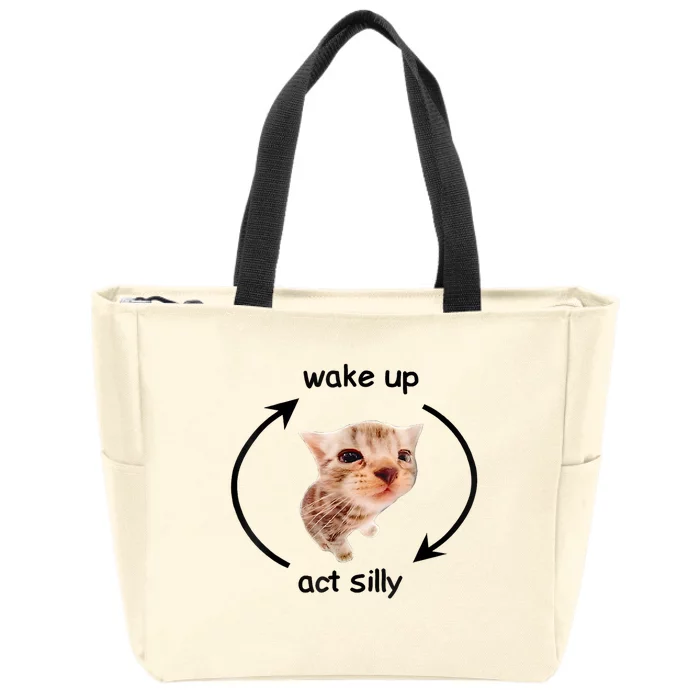 Wake Up Act Silly Cat Meme Zip Tote Bag