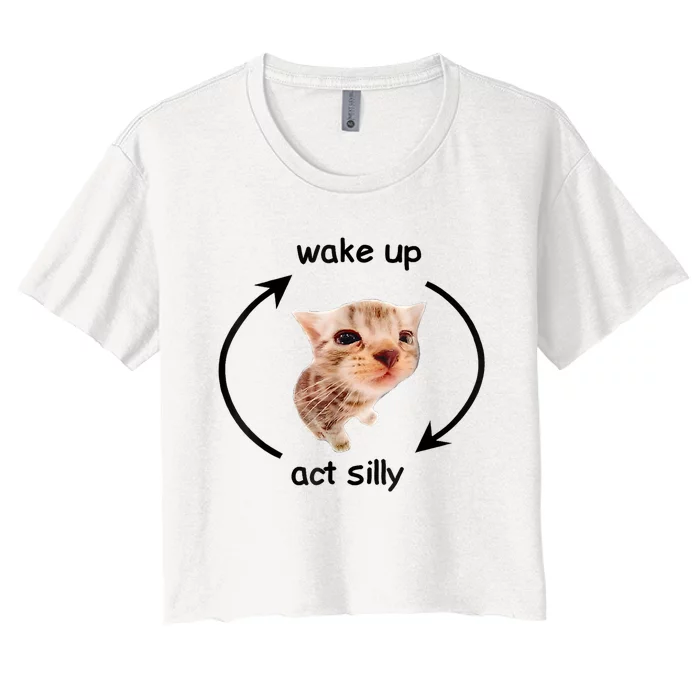 Wake Up Act Silly Cat Meme Women's Crop Top Tee