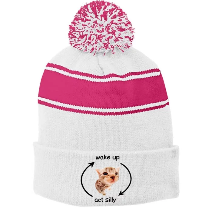 Wake Up Act Silly Cat Wake Up Act Silly Cat Stripe Pom Pom Beanie