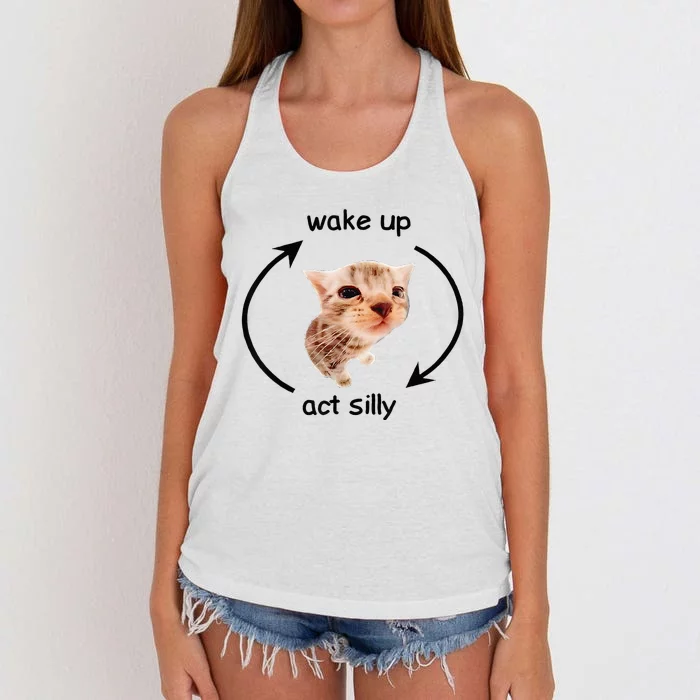 Wake Up Act Silly Cat Wake Up Act Silly Cat Women's Knotted Racerback Tank