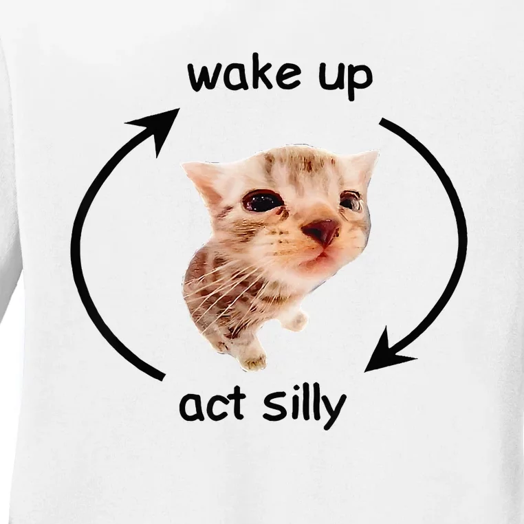 Wake Up Act Silly Cat Wake Up Act Silly Cat Ladies Long Sleeve Shirt