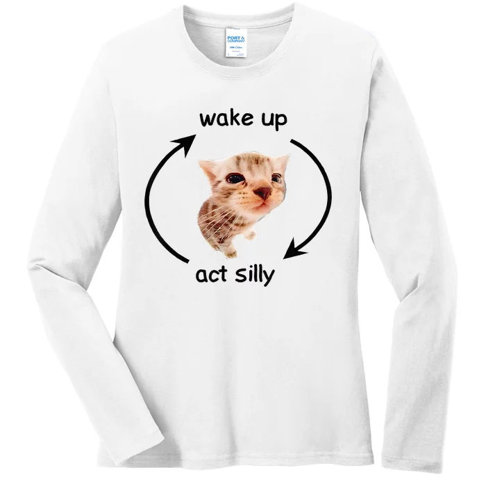 Wake Up Act Silly Cat Wake Up Act Silly Cat Ladies Long Sleeve Shirt